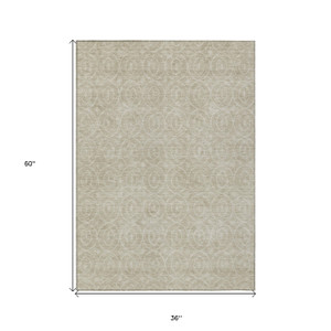 3' X 5' Beige Geometric Washable Indoor Outdoor Area Rug Transitional Style - Beige Color
