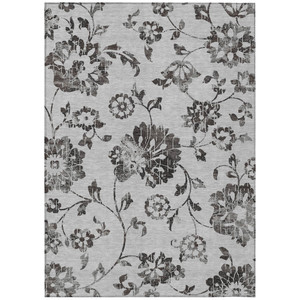5' X 8' Gray Charcoal And Silver Floral Washable Indoor Outdoor Area Rug Transitional Style - Gray, Charcoal, Silver Color