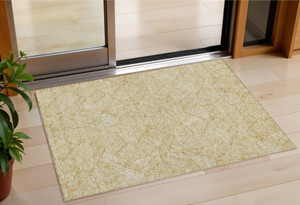 3' X 5' Gold And Beige Floral Washable Indoor Outdoor Area Rug Transitional Style - Gold, Beige Color