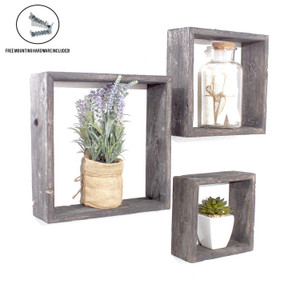Set of 3 Square Smoky Black Reclaimed Wood Open Box Shelve - 4512822853161