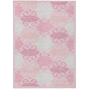 3' X 5' Pink And Gray Trellis Washable Indoor Outdoor Area Rug