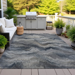5' X 8' Gray And Silver Abstract Washable Indoor Outdoor Area Rug - Gray, Silver