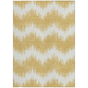 3' X 5' Gold And Ivory Chevron Washable Indoor Outdoor Area Rug