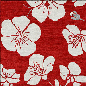 3' X 5' Red Ivory And Gray Floral Washable Indoor Outdoor Area Rug