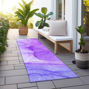 8' Purple Abstract Washable Non Skid Indoor Outdoor Runner Rug