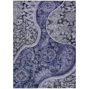 3' X 5' Navy Blue Gray And Green Floral Medallion Washable Indoor Outdoor Area Rug