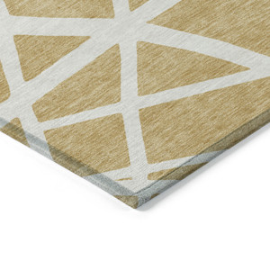 5' X 8' Gold And Ivory Geometric Washable Indoor Outdoor Area Rug - 608219008239