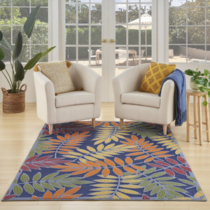 6' X 9' Orange Green And Blue Indoor Outdoor Area Rug