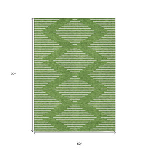 5' X 8' Green And Ivory Geometric Washable Indoor Outdoor Area Rug - 606114930921