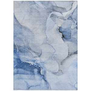 3' X 5' Blue and Gray Abstract Washable Non Skid Indoor Outdoor Area Rug Transitional Style - Blue, Gray Color