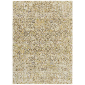 5' X 8' Wheat Beige And Gray Floral Washable Indoor Outdoor Area Rug