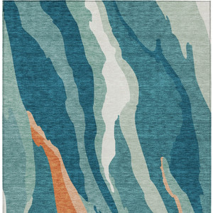 5' X 8' Teal Blue Copper And Ivory Abstract Washable Indoor Outdoor Area Rug
