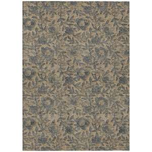 5' X 8' Khaki Beige And Gray Floral Washable Indoor Outdoor Area Rug