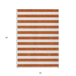 3' X 5' Orange Striped Washable Non Skid Indoor Outdoor Area Rug - Orange