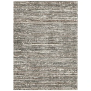 3' X 5' Beige And Gray Striped Washable Indoor Outdoor Area Rug - Beige, Gray