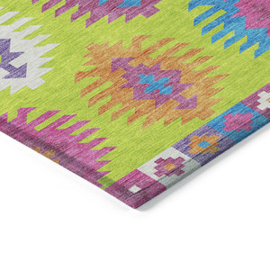 5' X 8' Lime Green Pink And Purple Southwestern Washable Indoor Outdoor Area Rug