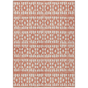 3' X 5' Salmon And Ivory Geometric Washable Indoor Outdoor Area Rug - 880016835908