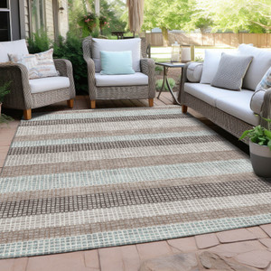 5' X 8' Taupe And Ivory Striped Washable Indoor Outdoor Area Rug - 880016883596
