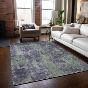 5' X 8' Purple and Green Abstract Washable Non Skid Indoor Outdoor Area Rug