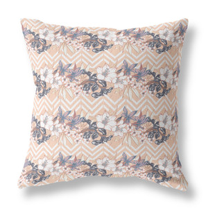 26" X 26" Light Peach Blown Seam Floral Indoor Outdoor Throw Pillow - 606114671145