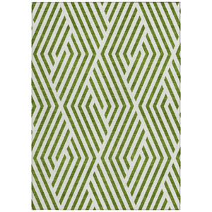 5' X 8' Lime Green and White Geometric Washable Non Skid Indoor Outdoor Area Rug - Lime Green, White