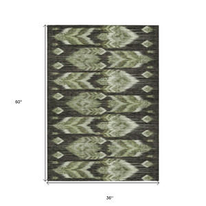 3' X 5' Olive Green And Artichoke Green Southwestern Washable Indoor Outdoor Area Rug - Olive Green, Artichoke Green