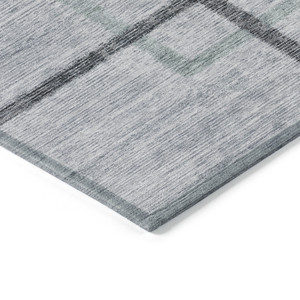 5' X 8' Gray Charcoal And Blue Geometric Washable Indoor Outdoor Area Rug