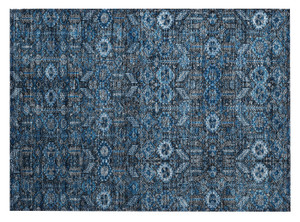 2' X 3' Blue and Black Floral Washable Non Skid Indoor Outdoor Area Rug