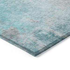 8' Runner Teal Abstract Washable Non Skid Indoor Outdoor Runner Rug Transitional Style - Teal Blue Color