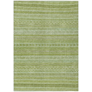 3' X 5' Fern Green And Sage Striped Washable Indoor Outdoor Area Rug