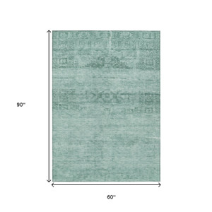 5' X 8' Aqua And Teal Blue Medallion Washable Indoor Outdoor Area Rug