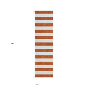 8' Runner Orange Striped Washable Non Skid Indoor Outdoor Runner Rug - 608219275662