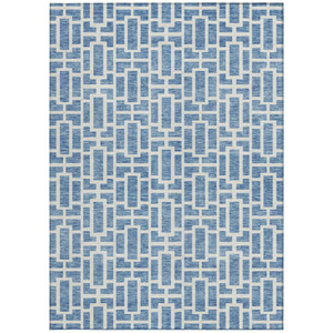 5' X 8' Denim Blue And Ivory Geometric Washable Indoor Outdoor Area Rug - 608219176464