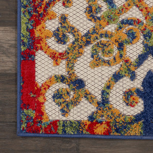 8' Ivory Blue Orange And Green Trellis Indoor Outdoor Runner Rug