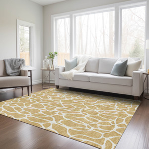 5' X 8' Gold And Ivory Geometric Washable Indoor Outdoor Area Rug Transitional Style - Gold, Ivory Color