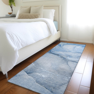 8' Runner Blue Abstract Washable Non Skid Indoor Outdoor Runner Rug - 606114956495