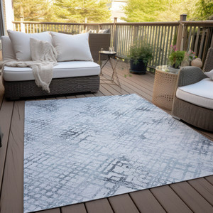 3' X 5' Navy Blue And Sky Blue Geometric Washable Indoor Outdoor Area Rug Transitional Style - Navy Blue, Sky Blue Color