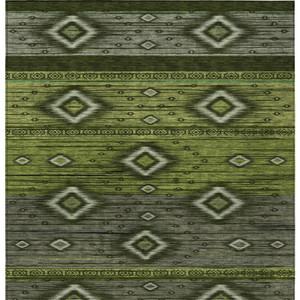 3' X 5' Artichoke Green Gray And Fern Green Tribal Washable Indoor Outdoor Area Rug
