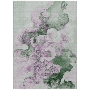 3' X 5' Sage And Lavender Abstract Washable Indoor Outdoor Area Rug