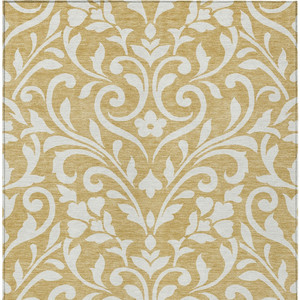 3' X 5' Gold And Beige Floral Washable Indoor Outdoor Area Rug - Gold, Beige