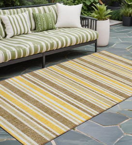 2' X 8' Brown and Orange Striped Washable Indoor Outdoor Runner Rug