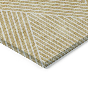 3' X 5' Gold And Ivory Geometric Washable Indoor Outdoor Area Rug - 880016464733