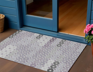 3' X 5' Lavender Gray And Ivory Floral Washable Indoor Outdoor Area Rug