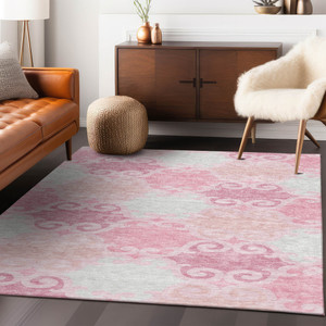 5' X 8' Pink And Gray Trellis Washable Indoor Outdoor Area Rug