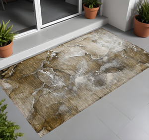 2' X 3' Brown and Gray Abstract Washable Non Skid Indoor Outdoor Area Rug - Brown, Gray