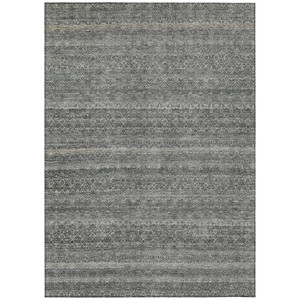 5' X 8' Pewter And Gray Striped Washable Indoor Outdoor Area Rug