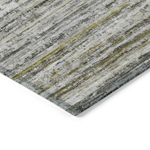 5' X 8' Pewter Striped Washable Indoor Outdoor Area Rug