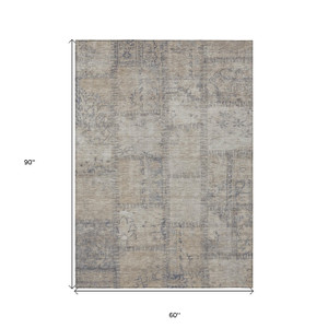 5' X 8' Beige Taupe And Brown Patchwork Washable Indoor Outdoor Area Rug