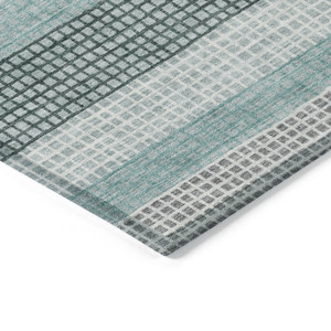 5' X 8' Teal Blue And Ivory Striped Washable Indoor Outdoor Area Rug - Teal Blue, Ivory