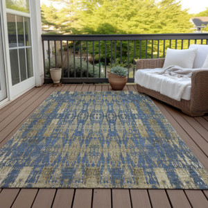 5' X 8' Blue Taupe And Beige Moroccan Washable Indoor Outdoor Area Rug